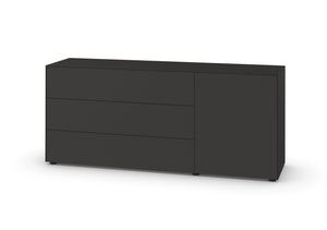 Design-Sideboard Piure Nex Pur Box 2023800 in Graphite – matt lackiert mit drei Schubladen und einer Tür.