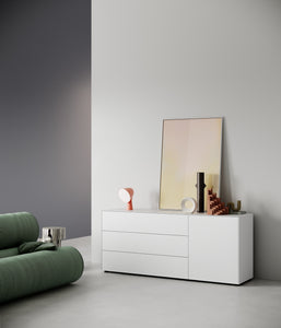 Piure Sideboard 2023800 in Weiß als modernes Wohnzimmermöbel – puristisches Design mit 3 Schubladen und 1 Tür