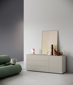 Minimalistisches Piure Nex Pur Box Sideboard 2023800 in Farbton Silk, 3 Schubladen, 1 Tür, 180 × 63 × 48 cm
