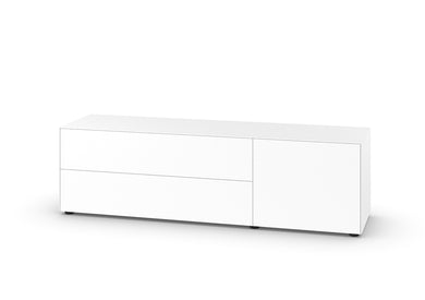 Piure Nex Pur Box 2020400 Sideboard in Weiß mit zwei Schubladen links und einer Tür rechts – Freistelleransicht, matt lackiert, minimalistisches Design