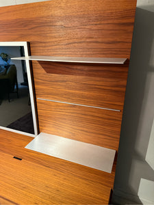 Detailaufnahme des festen CD-Regals mit Aluminiumböden im Design-TV-Schrank Amar von Jan Vorhölter.